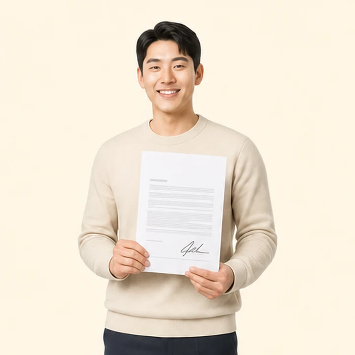 신용불량자 아반떼 장기렌트카 서면 견적서를 들고 있는 고객